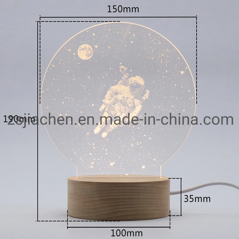 Popular Decoration Light LED Wood Base 3D Night Light Desk Table Lamp with Spaceman Acrylic Sheet