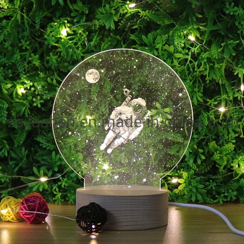 Popular Decoration Light LED Wood Base 3D Night Light Desk Table Lamp with Spaceman Acrylic Sheet