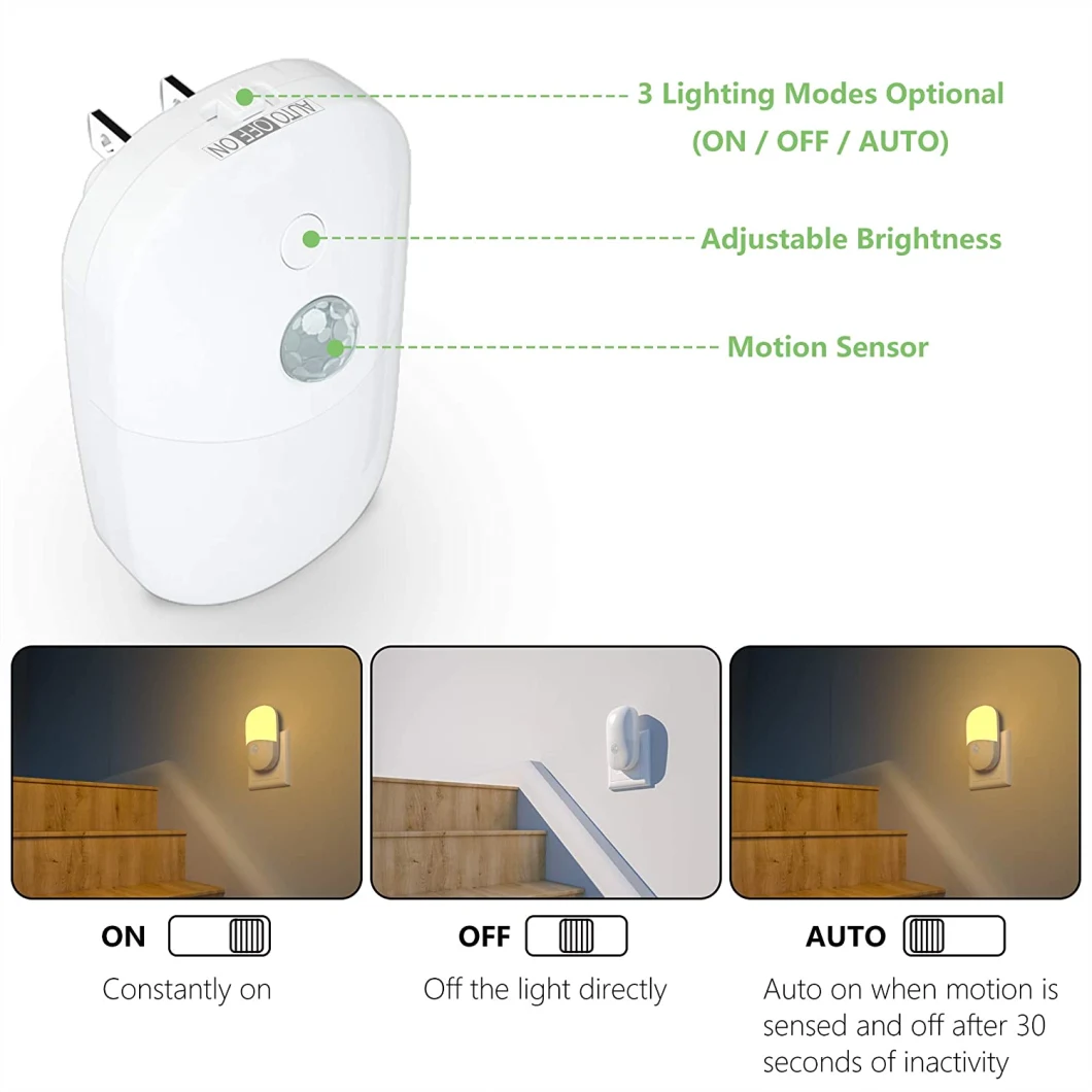 Plug in Motion Sensor Dimmable Night Light, Soft Warm White LED Night Light with Dusk to Dawn Motion Sensor, Adjustable Brightness for Bedroom