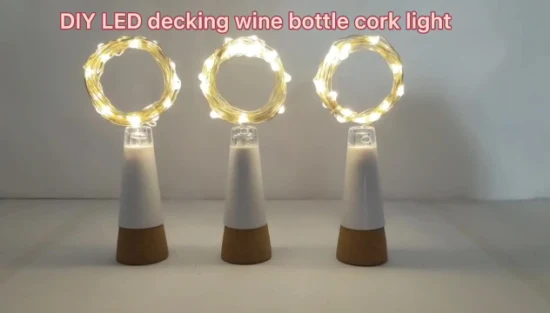 Éclairage décoratif de vacances 2 m 20 LED Bouteille en verre de vin Liège Fil de cuivre Guirlande lumineuse alimentée par une mini batterie