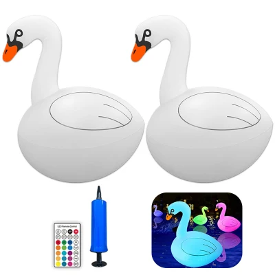 2 pièces en forme de cygne gonflable PVC lampe flottante télécommande solaire RGB lumière LED piscine paysage décor lumière